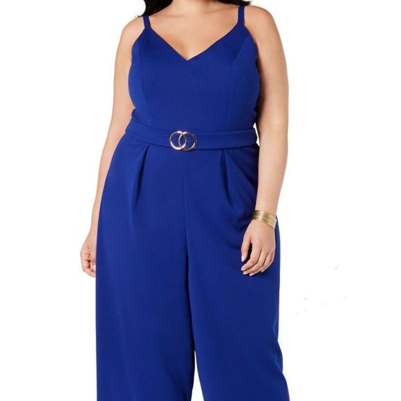 Emerald Sundae Pants - Emerald Sundae belted jumpsuit in blue wide leg